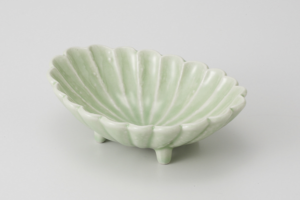 ヒワ釉 菊割楕円小鉢