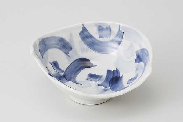 藍彩 片切変形向付