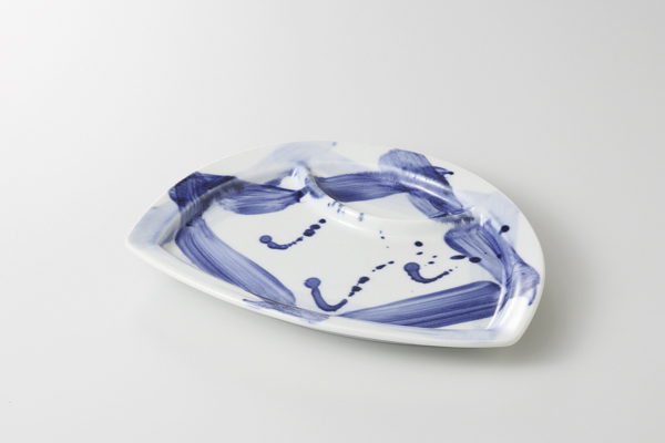 藍とじめ 半月仕切皿