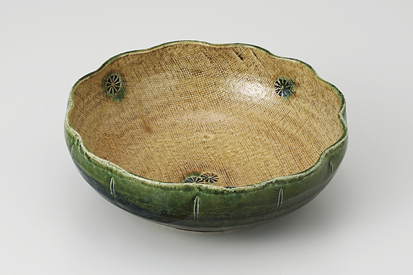 黄瀬戸織部布目 輪花向付