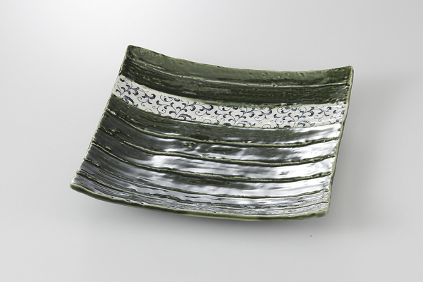 織部藍唐草 削ぎ大皿