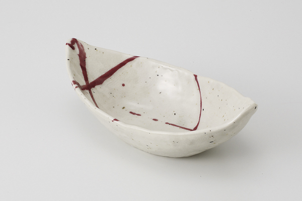 辰砂散らし 舟形小鉢
