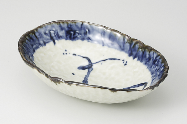 紺青しぶき 楕円鉢