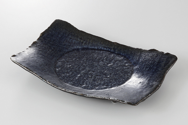 紺青 変形焼物皿