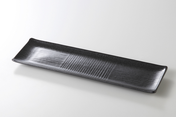 銀彩黒 筋彫長皿