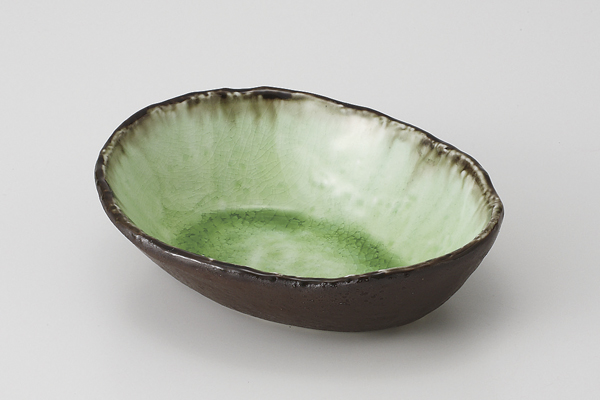 ヒワ塗り分け 楕円鉢