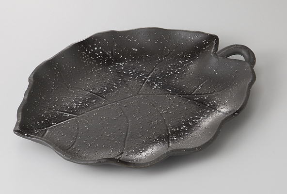 御影黒 葉型前菜皿