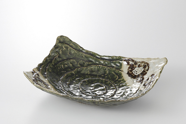 織部錆椿 二重長角皿