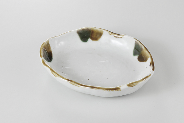 三彩流し 変形小皿