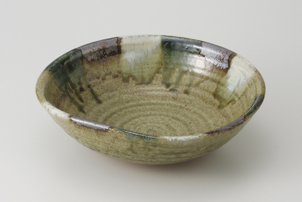 三彩流し 9寸平鉢