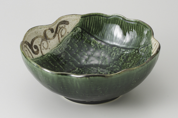 織部錆文 三ツ押盛鉢