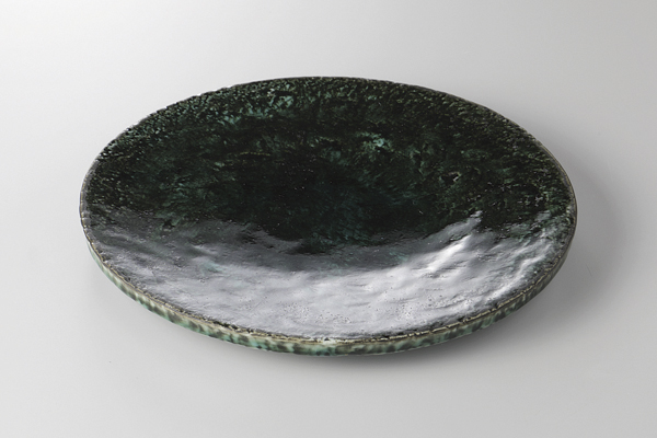 深緑 砂目8寸皿