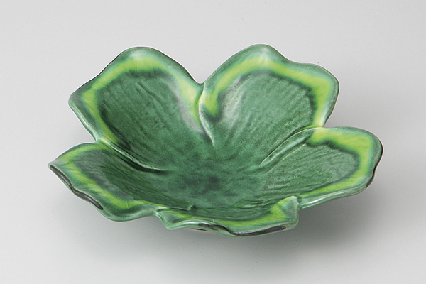 緑釉黄流し 花形向付