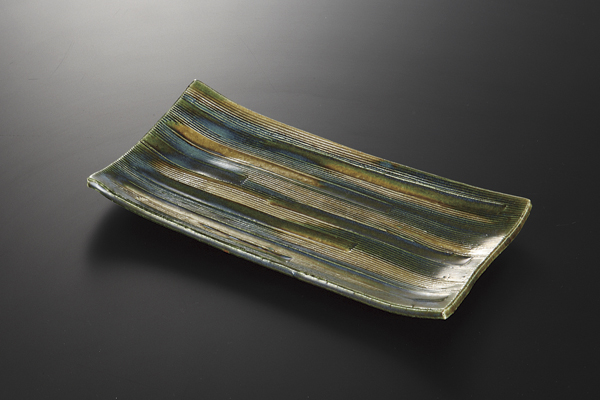 黄瀬戸刷毛 くし目長皿