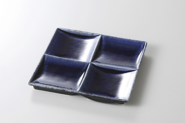 紺碧 四ッ仕切角皿