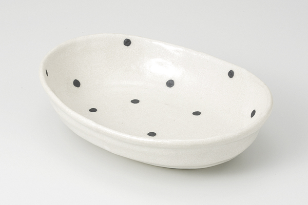 粉引錆水玉 楕円鉢