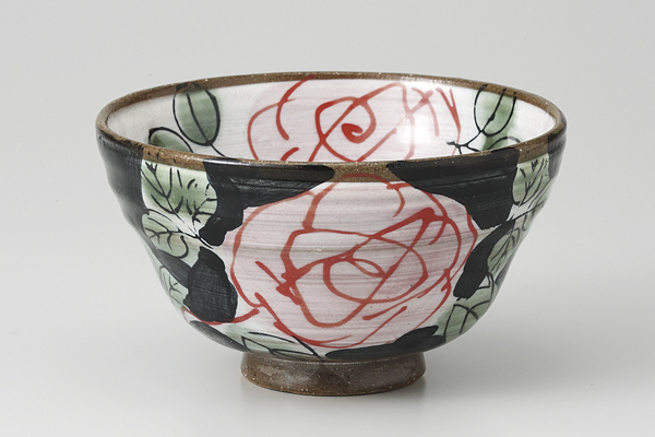 黒濃赤ばら 茶碗