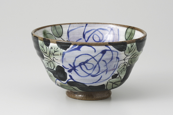 黒濃青ばら 茶碗