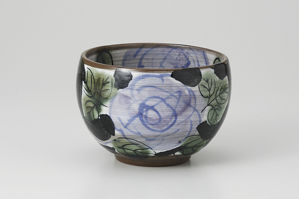 黒濃青バラ 丸碗