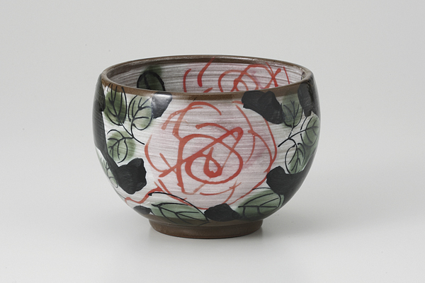 黒濃赤バラ 丸碗