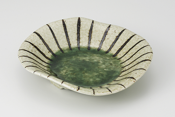 織部十草 三ツ足6寸皿