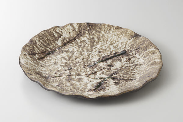 かいらぎ織部散 波型丸９寸皿