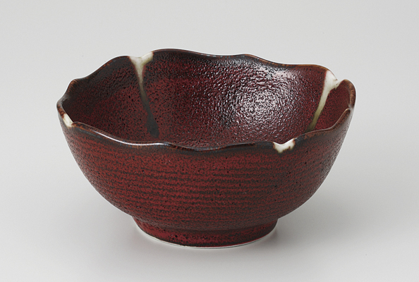 赤黒釉彩 桔梗型小鉢