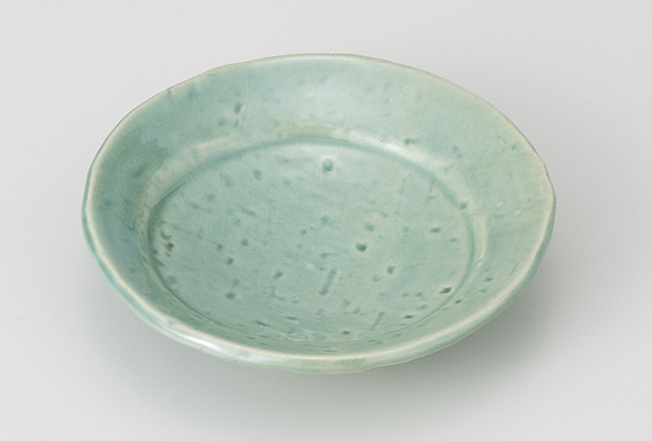 トルコ貫入 変形リム丸皿