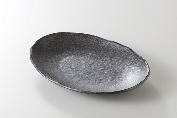 銀彩黒 楕円皿