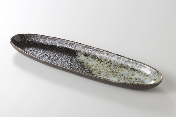 黒油滴白吹 細長トレー