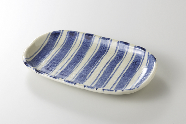 ルリ染ライン 小判皿