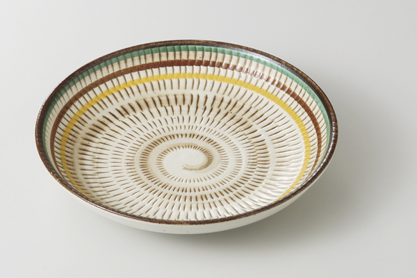 民芸三色駒筋 玉渕5.0皿