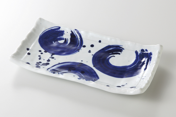 こきはなだ(輪) 長角皿