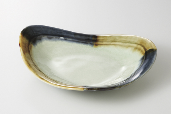 二彩ヒワ貫入 三角盛皿