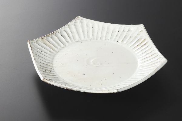 粉引削ぎ目 六角皿(小)