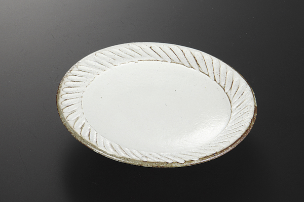 粉引斜十草彫 5.0皿