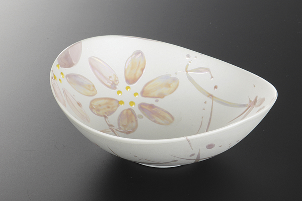 パール桃花絵 まゆ型鉢