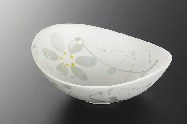 パールひわ花絵 まゆ型鉢