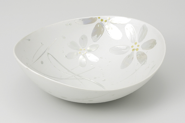 パールひわ花絵 楕円盛鉢