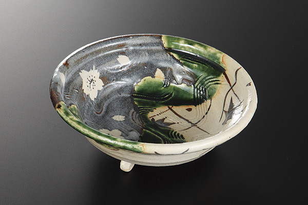 織部流水春秋 三ツ足鉢