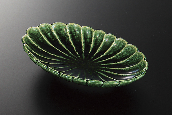 織部 菊型楕円鉢