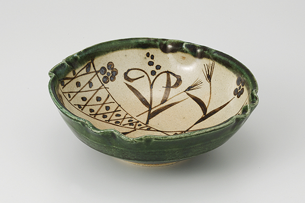 織部格子草紋 四ツ押鉢