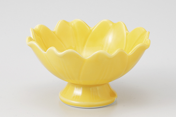 黄釉 3.0花型高台鉢