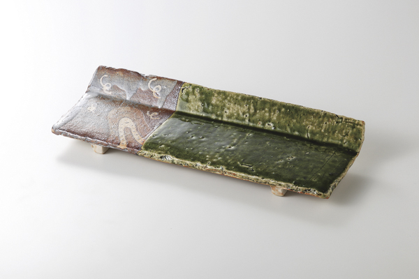 織部錆絵(玉山窯) 片上り長皿