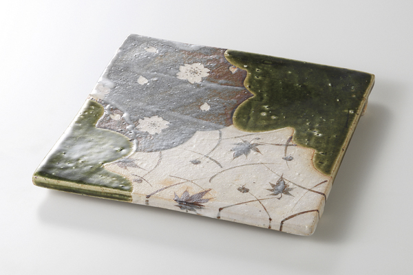 織部春秋(玉山窯) 角皿(小)