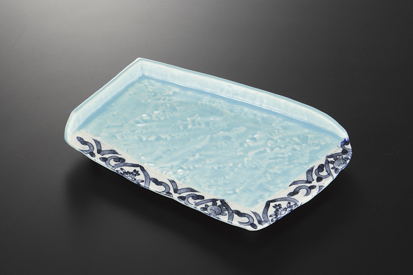 トルコブルー 石目片渕皿