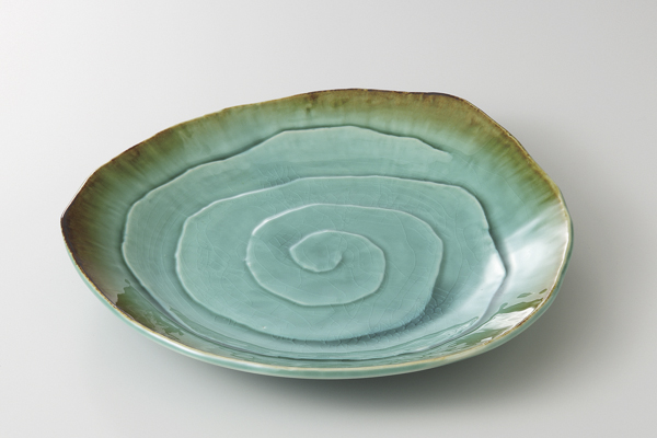 緑釉 9.0三角皿