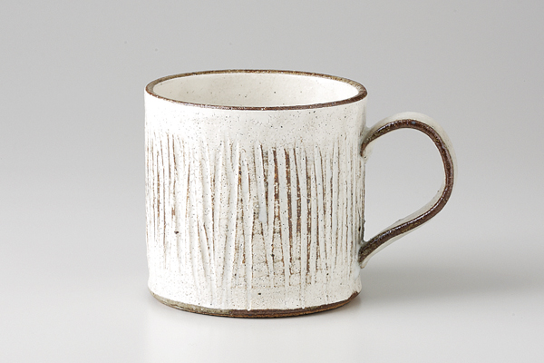 粉引十草彫 マグカップ