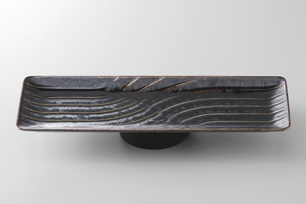 虹彩 波彫細長皿