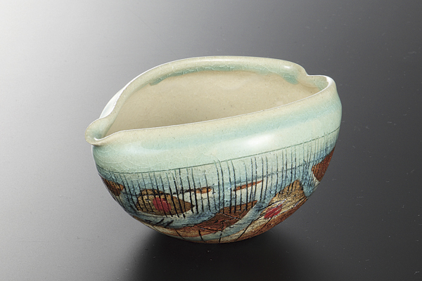 トルコ釉線彫 片口鉢